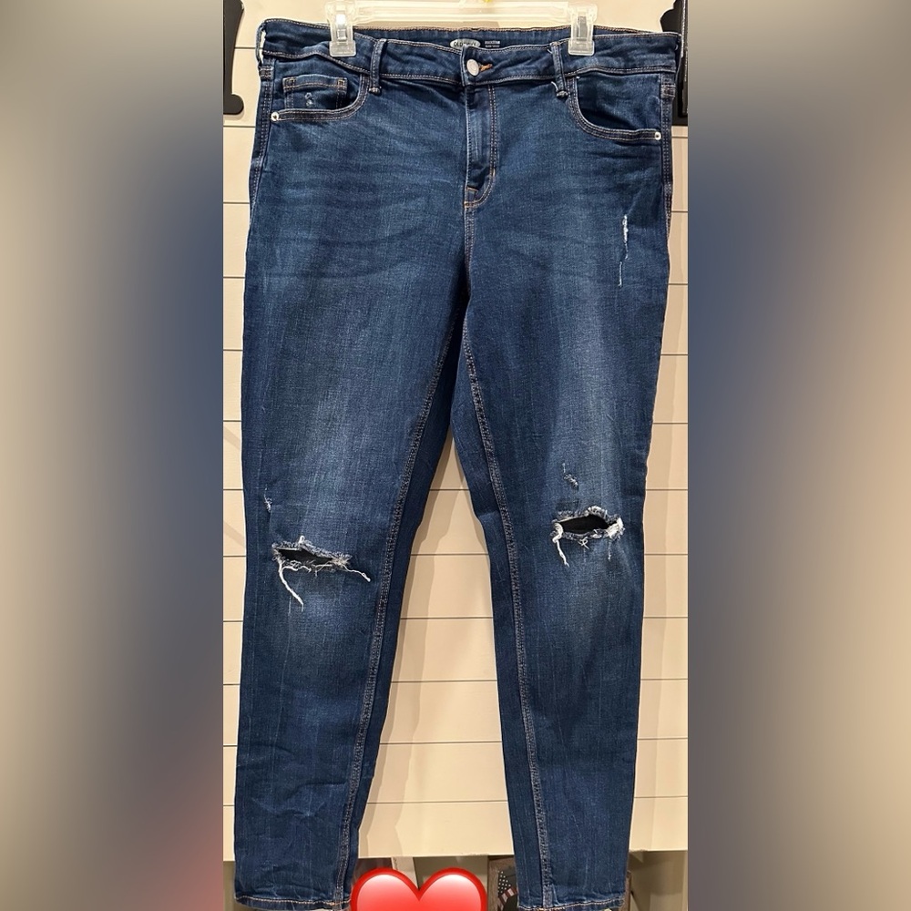 Old Navy Dark Blue Rockstar Super Skinny Ripped Jeans Size 14 Tall